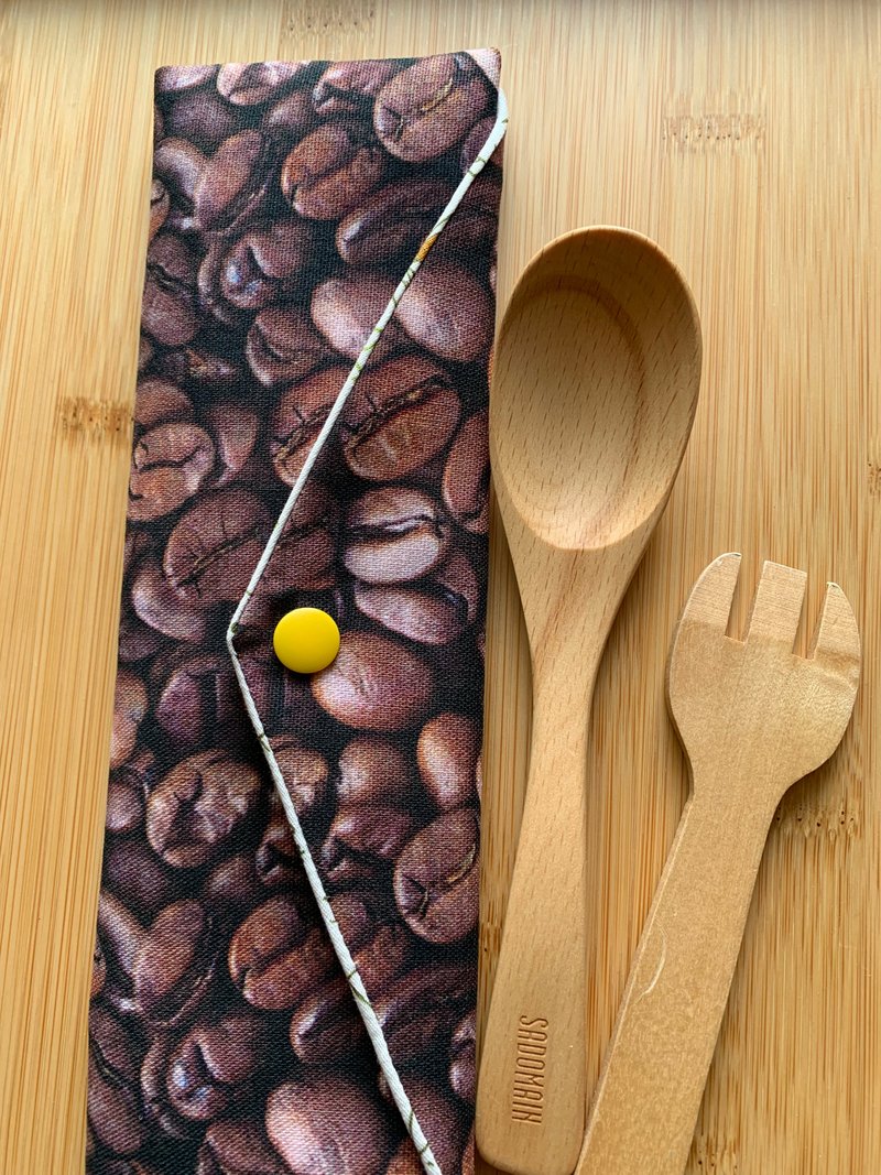 文青風環保筷袋 ~品一杯咖啡 收納 手作餐具袋 純棉 - 居家收納/收納盒/儲物盒 - 棉．麻 咖啡色