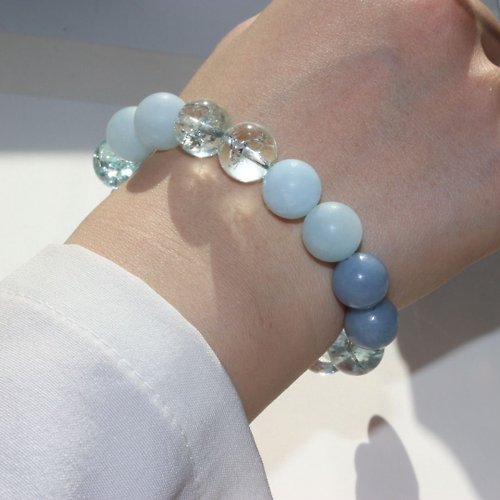 Hoshino Jewelry Kan B011七輪調和手串/白水晶/海藍寶/藍天使/天然晶石/能量石/原生態