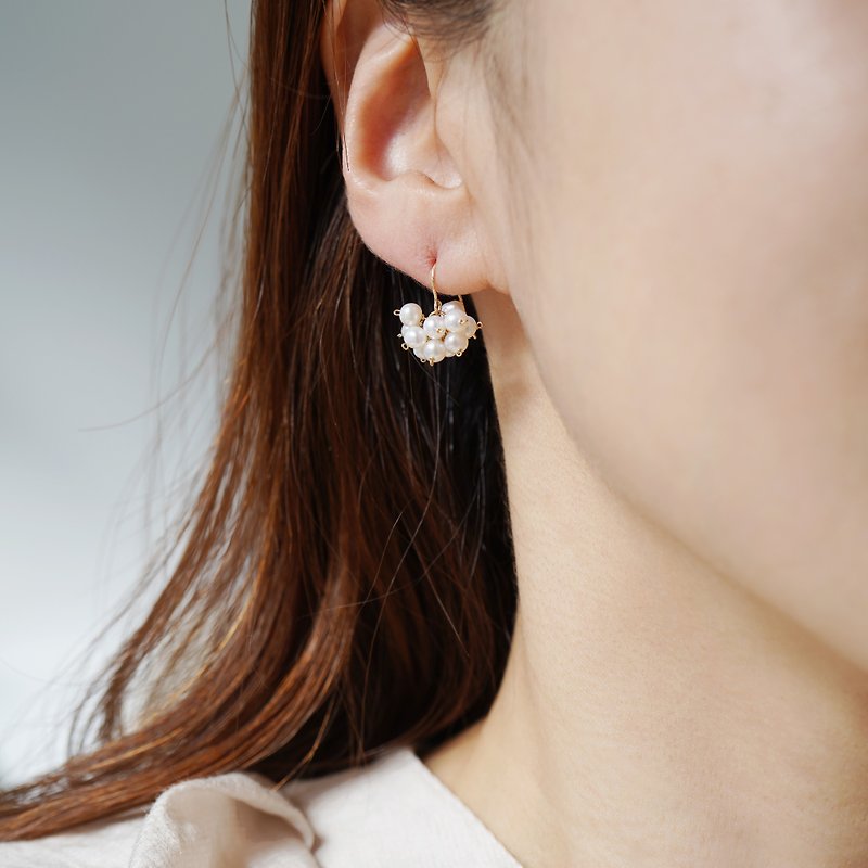 14KGF Freshwater Pearl Mini Grain Hook Earrings - Earrings & Clip-ons - Pearl White