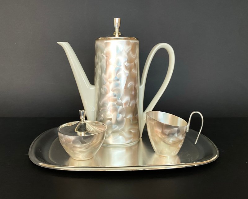 BMF 巴伐利亞 1970 年代復古金屬瓷器咖啡或茶具 - 茶壺/茶杯/茶具 - 其他金屬 白色