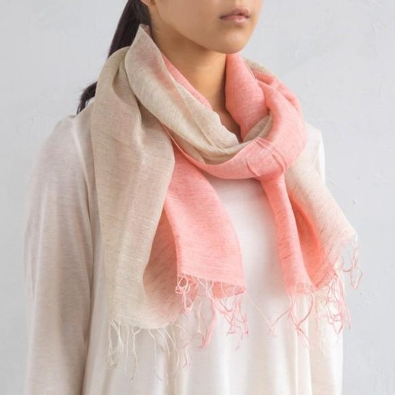草木染混麻圍巾 櫻染粉紅色・灰色 - 絲巾 - 其他材質 粉紅色
