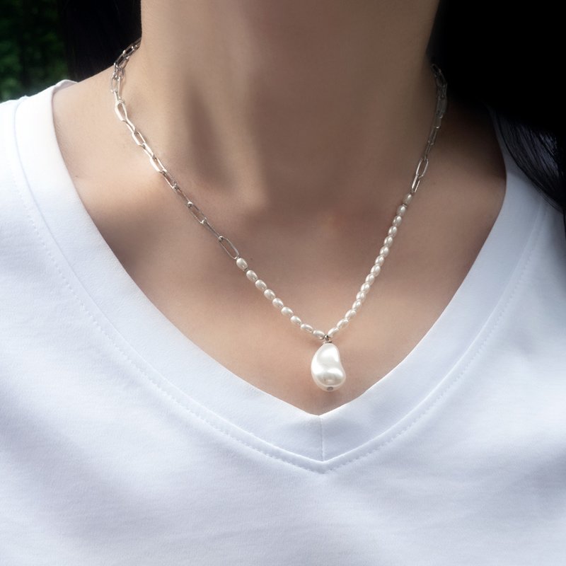 摩登不對稱珍珠之美 - 項鍊 - 水晶 白色
