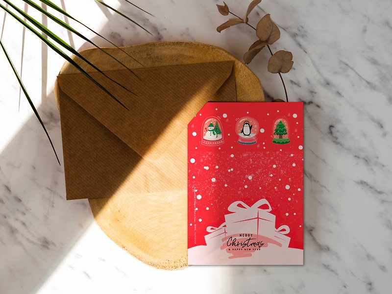 赤い色とりどりのクリスタルボールクリスマスカードロココいちごWELKIN手作りポストカード【CM17096】 - カード・はがき - 紙 