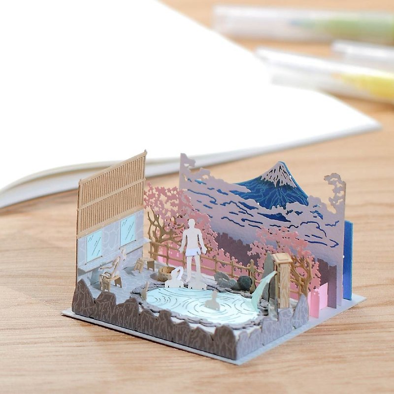 富士山溫泉旅館  FingerART紙藝術模型 連展示盒 日本文化系列 - 木工/竹藝/紙雕 - 其他材質 紅色