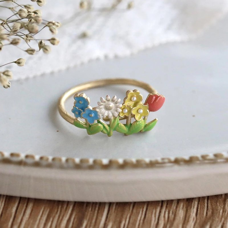 Garden ring | Free packaging Japanese handmade jewelry flowers made in Japan Ayatorie - General Rings - Copper & Brass Multicolor