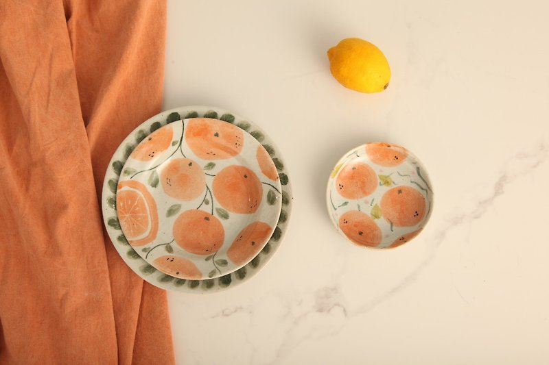 เครื่องลายคราม จานและถาด สีส้ม - Orange plate high temperature ceramic tableware combination soup plate plant pattern design original exclusive hand-painted hand-painted