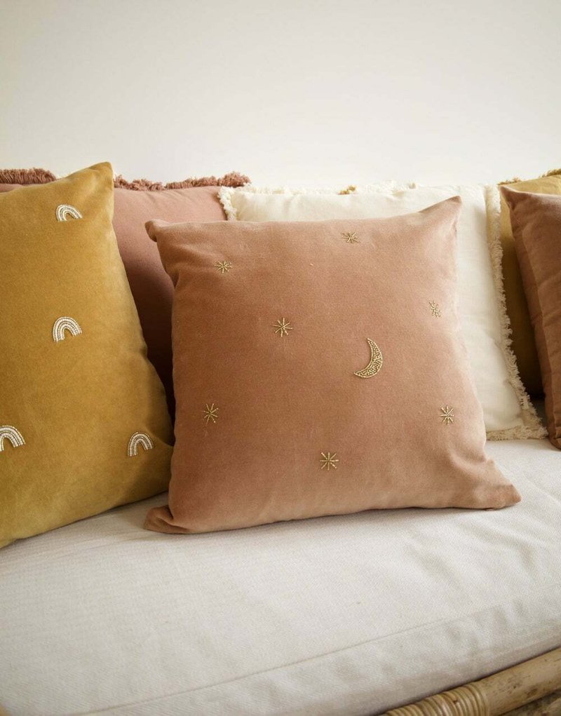 À la Collection hand-beaded star and moon pillow coral pink - Pillows & Cushions - Other Man-Made Fibers 