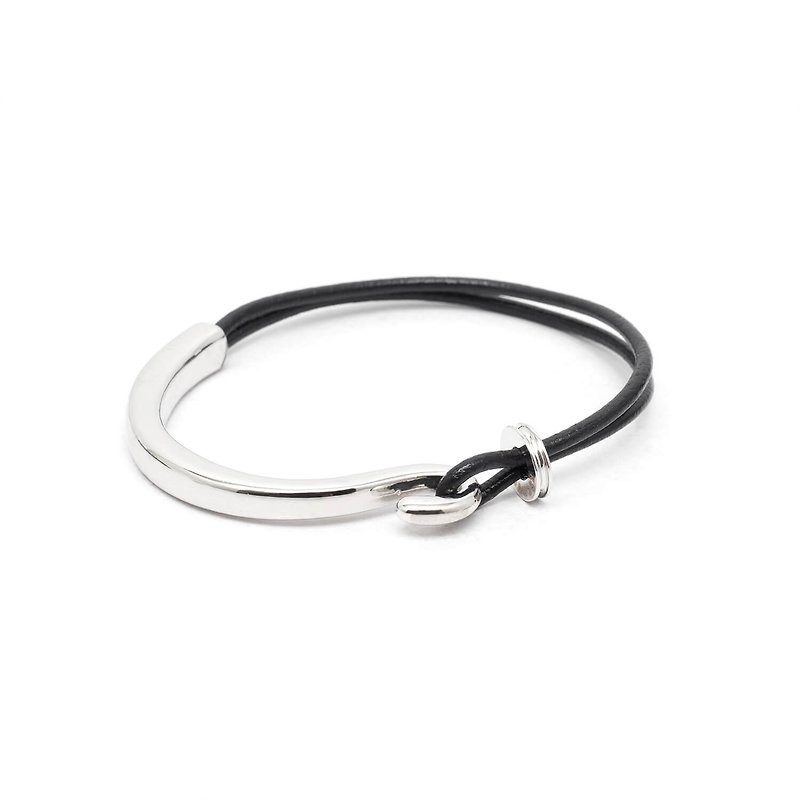 Recovery hook leather rope bracelet (bright silver / black silver) - Bracelets - Other Metals 