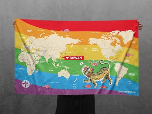 MakeWorld.tw 地圖製造 Make World 運動浴巾 (彩虹-台灣黃虎)
