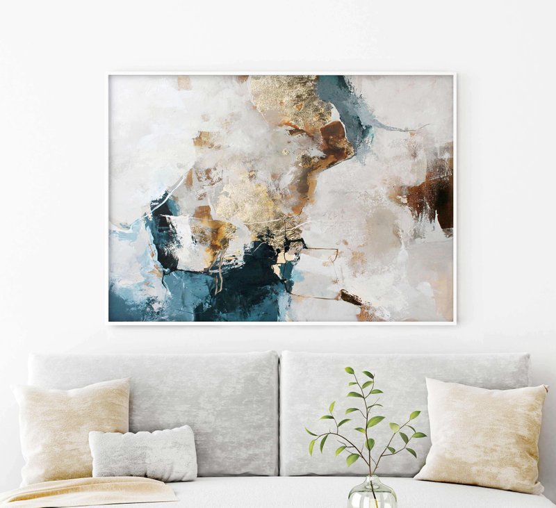 Blue Gold Painting |  Blue Gold Abstract | Blue Wall Art | Art | Avalanche 3 - 壁貼/牆壁裝飾 - 棉．麻 藍色