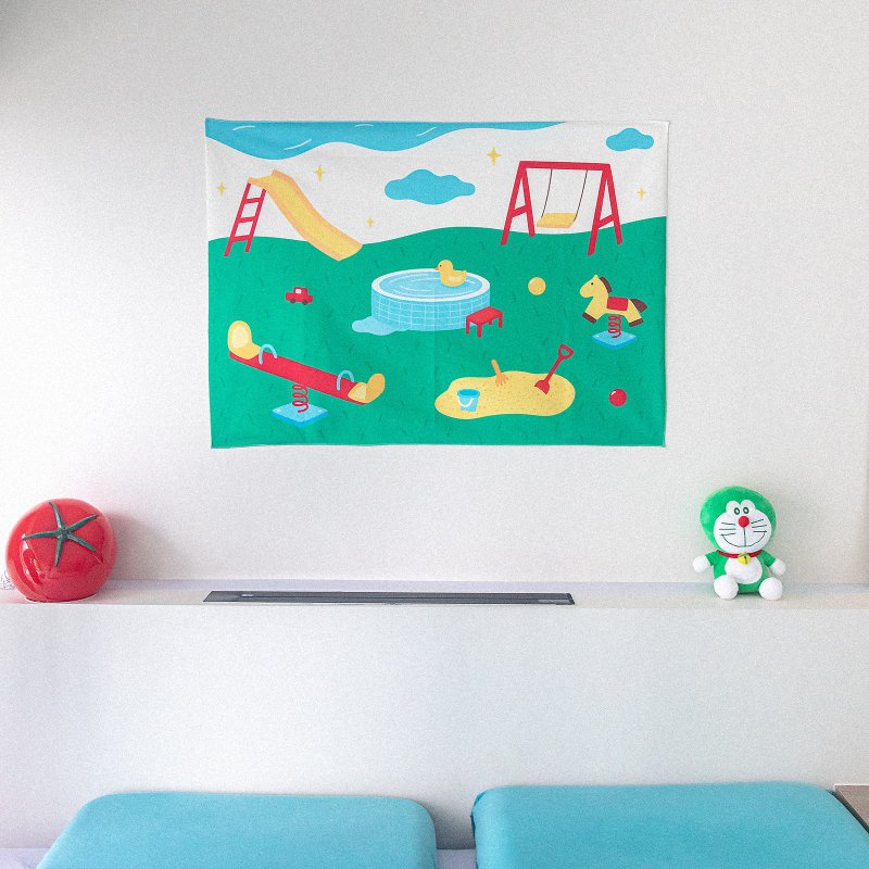 Human August 8 original design happy square series hanging cloth hanging painting background cloth bedroom decoration dormitory cartoon - โปสเตอร์ - ผ้าฝ้าย/ผ้าลินิน สีเขียว