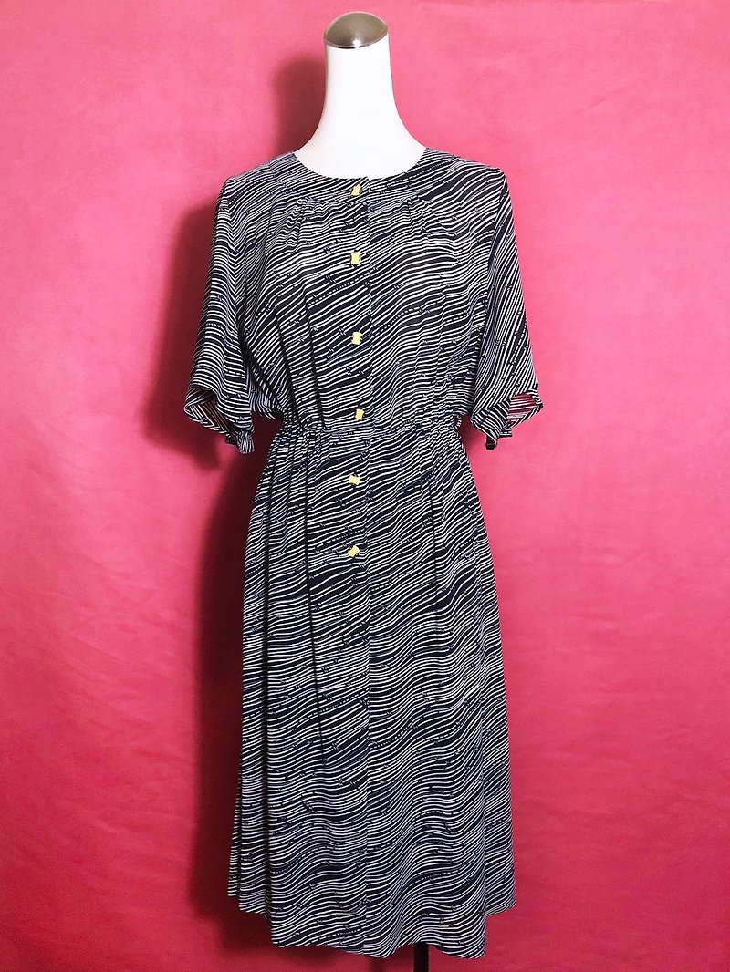 Totem wide arc sleeve vintage dress / abroad brought back VINTAGE - ชุดเดรส - เส้นใยสังเคราะห์ สีน้ำเงิน