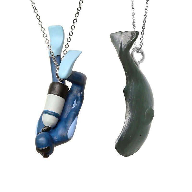 TANIMA DIVERS Necklace / Scuba diver & Sperm Whale - สร้อยคอ - วัสดุอื่นๆ สีน้ำเงิน