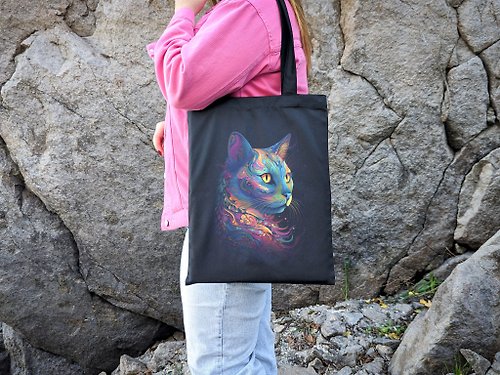 Pentagram Publishing Canvas Woman Tote Bag Rainbow Cat