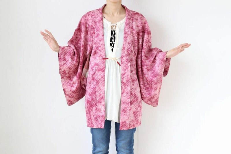 kimono jacket, abstract kimono, traditional kimono, Japanese fashion /3865 - Women's Casual & Functional Jackets - Polyester Pink