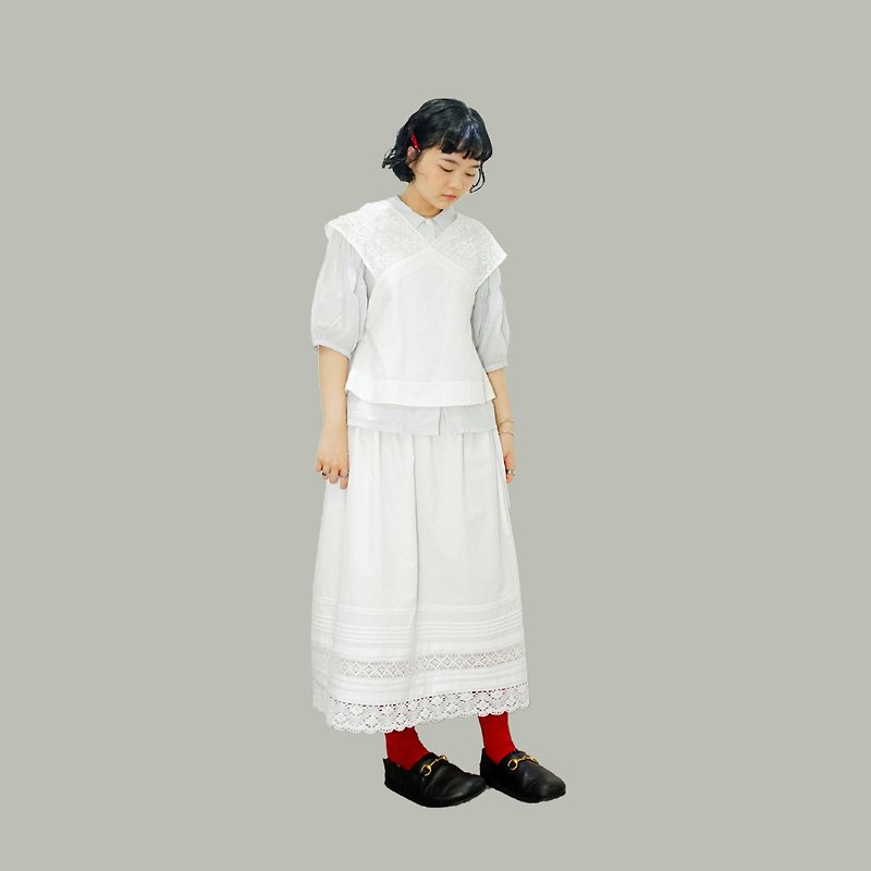 十九世紀裙子 / 蕾絲邊復古裙子 - 裙子/長裙 - 棉．麻 白色