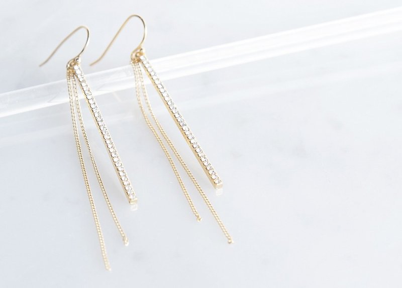 【14KGF】Earrings,Crystal Glass Gold Bar - ต่างหู - แก้ว 
