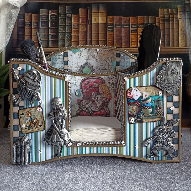 Blue Alice desktop organizer,brush holder,cosmetics holder, makeup organize - Pen & Pencil Holders - Wood Blue