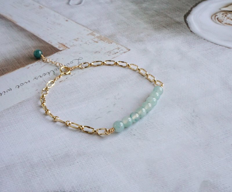 浪花 // 天然翡翠 藍水 美國14k包金手鍊 - 手鍊/手環 - 玉石 綠色