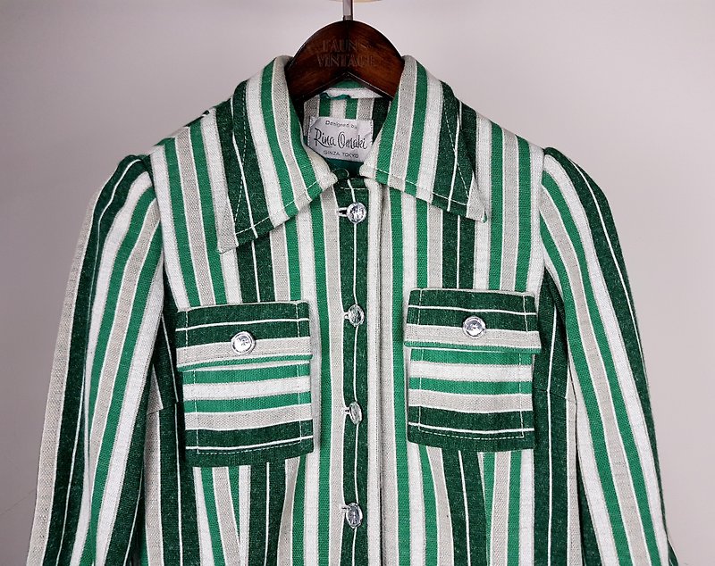 Gecko - Japan - Modern fashion green striped vintage dress - One Piece Dresses - Wool 