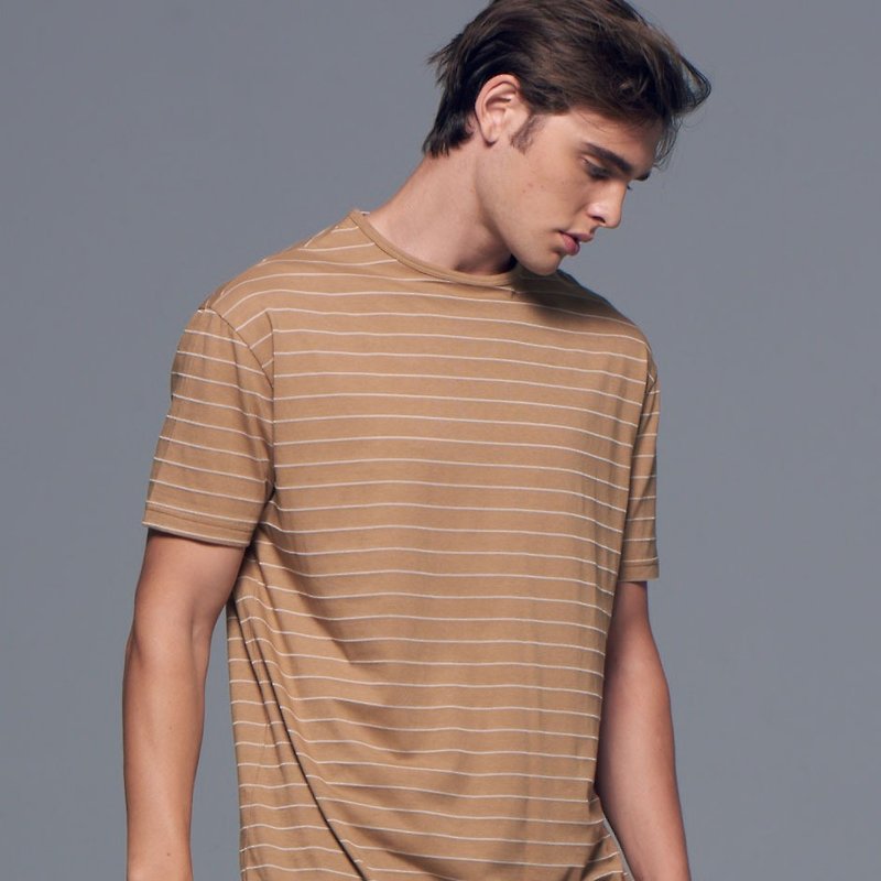 Stone as_Basic Long Tee In Khaki / Khaki Striped T-Shirt - Men's T-Shirts & Tops - Cotton & Hemp Khaki