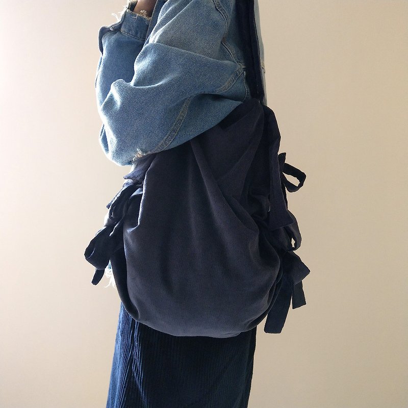 Ribbon Tote | Corduroy Navy - Messenger Bags & Sling Bags - Cotton & Hemp Blue