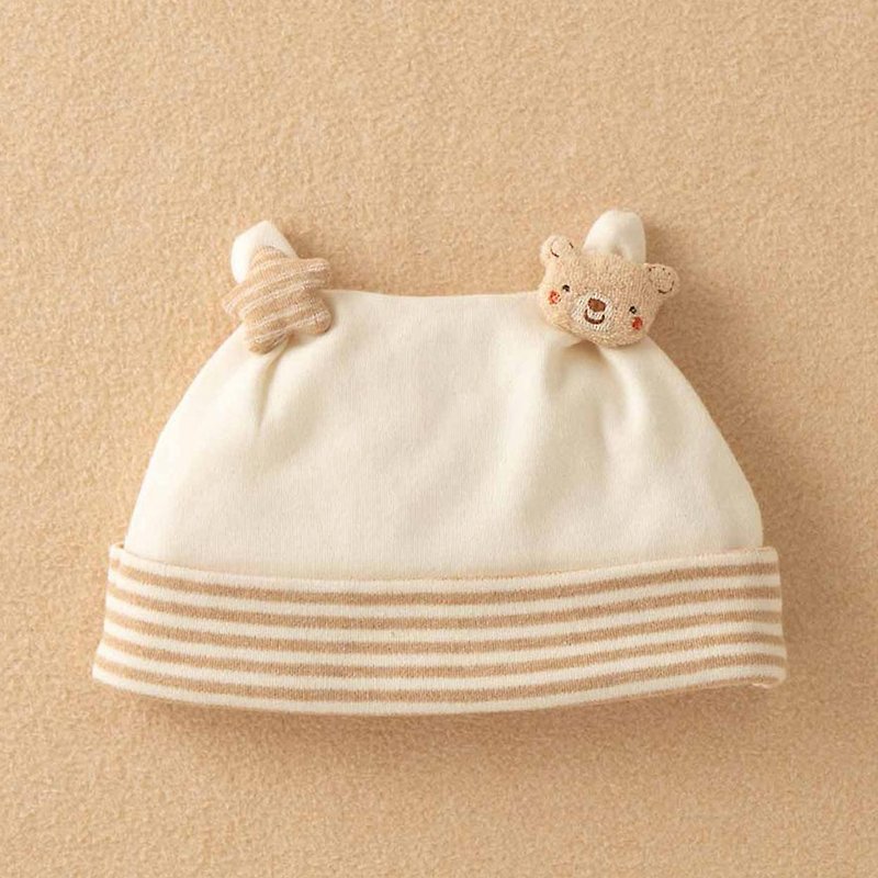 棉．麻 嬰兒帽子/髮帶 白色 - 【日本Amorosa Mamma有機棉】小熊嬰兒帽