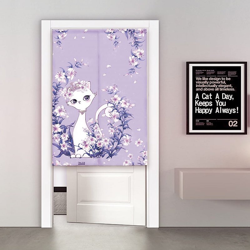Canvas Door Curtain | Home Furnishing | Washable without fading-Lily Little Queen Cat / Lavender - Doorway Curtains & Door Signs - Cotton & Hemp Purple