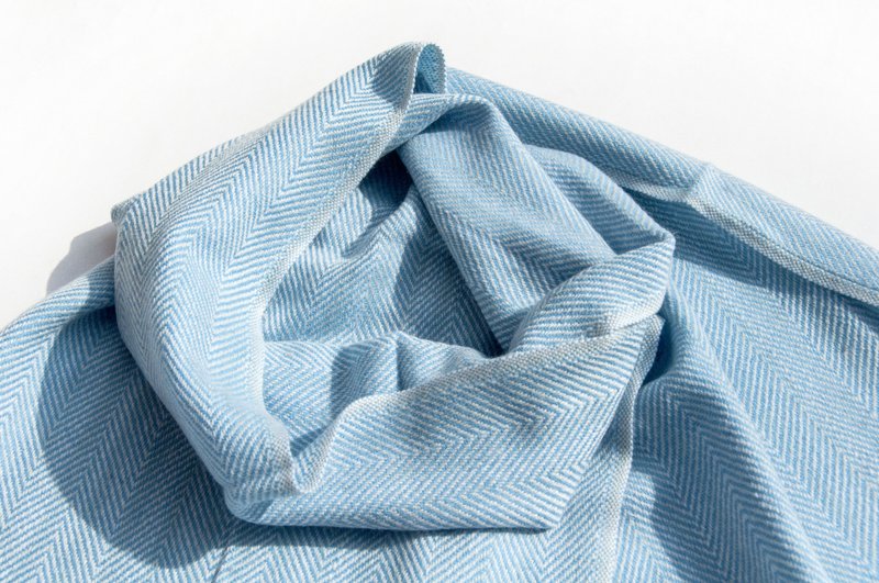 喀什米爾Cashmere/針織圍巾/純羊毛圍巾/羊毛披巾-厚款北歐 - 圍巾/披肩 - 羊毛 藍色