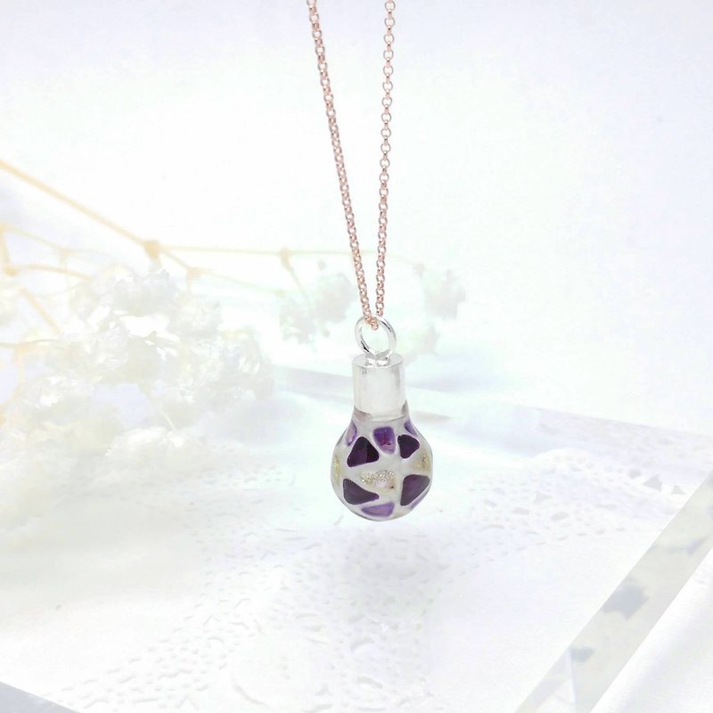 Glass-painted Light Bulb Sterling Silver Necklace 18 inch - Necklaces - Glass Purple