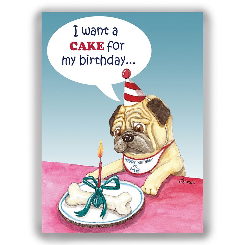 Hand-painted illustration universal card/birthday card/postcard/card/illustration card-puppy birthday pug - Cards & Postcards - Paper 
