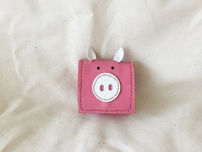 Zoo Series - Pink Piggy Coin Purse Hand Sewn Handmade Leather Goods - กระเป๋าใส่เหรียญ - หนังแท้ สึชมพู