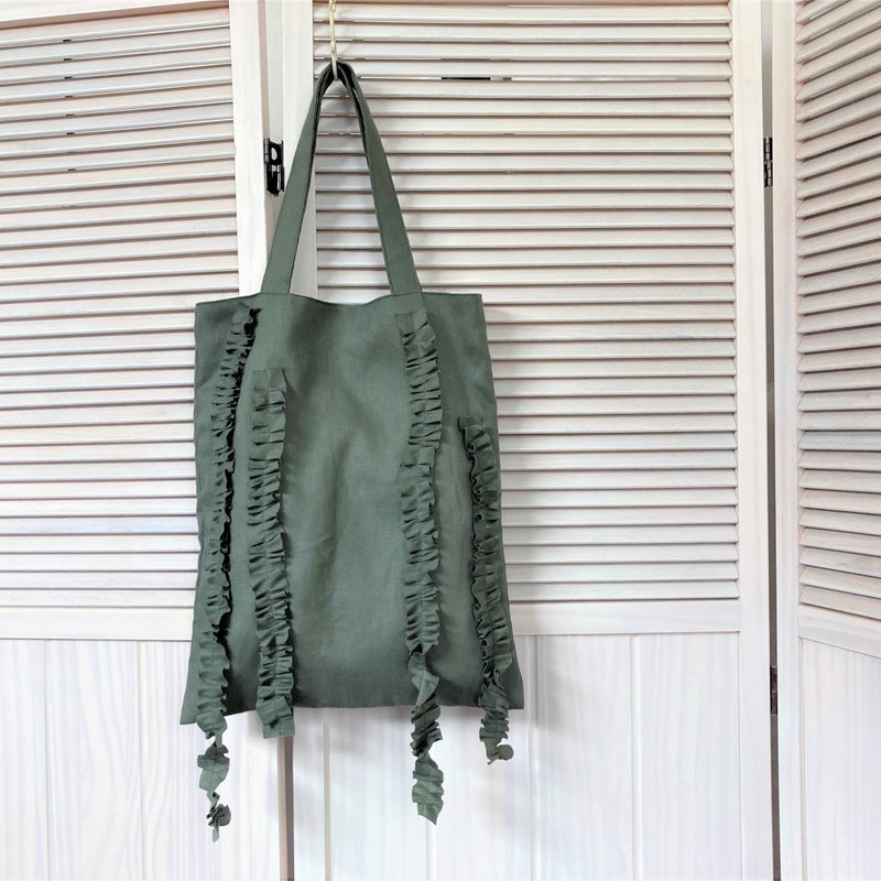 French Linen Drape Frill Fashionable Sub Bag Olive Khaki - Handbags & Totes - Cotton & Hemp Khaki