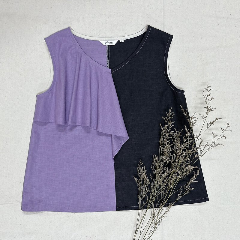 - Half Series - Drape top with wave decoration - - Women's Vests - Cotton & Hemp Multicolor