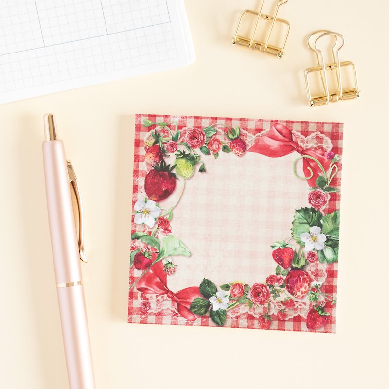 Memo pad - Rose and strawberry No,3 - Sticky Notes & Notepads - Paper Red