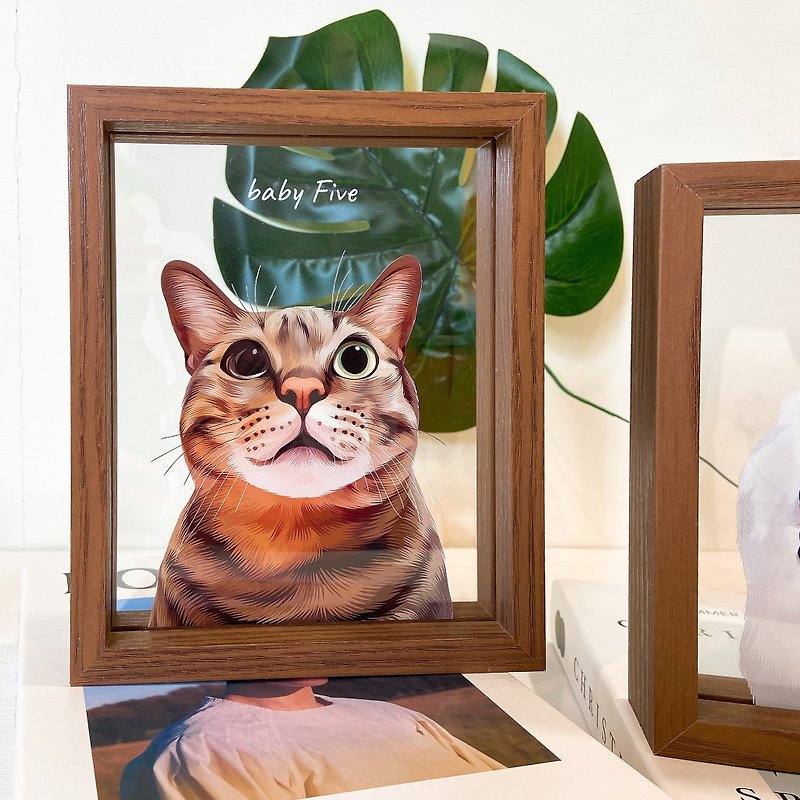 北歐現代風 寵物似顏繪玻璃相框(半身) | 紀念 客製化 狗 貓 禮物 - 似顏繪/人像畫 - 其他材質 