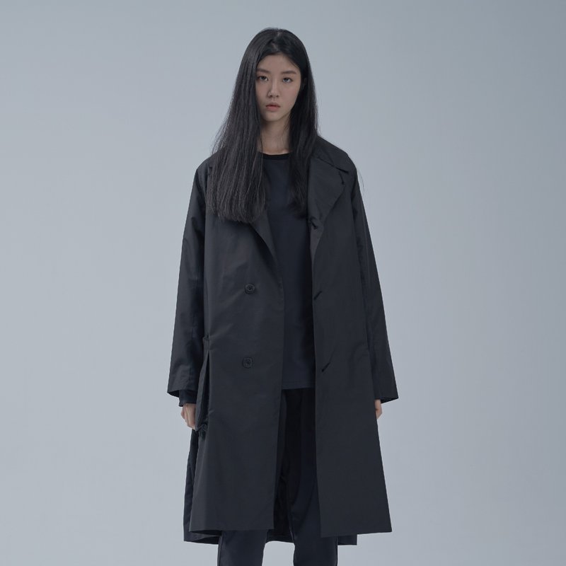 DYCTEAM - SISYPHUS / Patch pocket Stitching Trench Coat - 女西裝外套 - 聚酯纖維 黑色