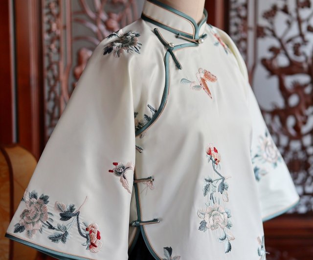 Die Lian Hua]中華民国レトロ風蝶刺繍フラットカットラウンド裾