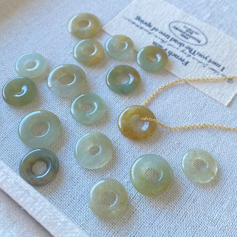 冰透招財蜜黃平安扣項鏈 | 天然緬甸玉A貨翡翠 - 項鍊 - 玉石 橘色