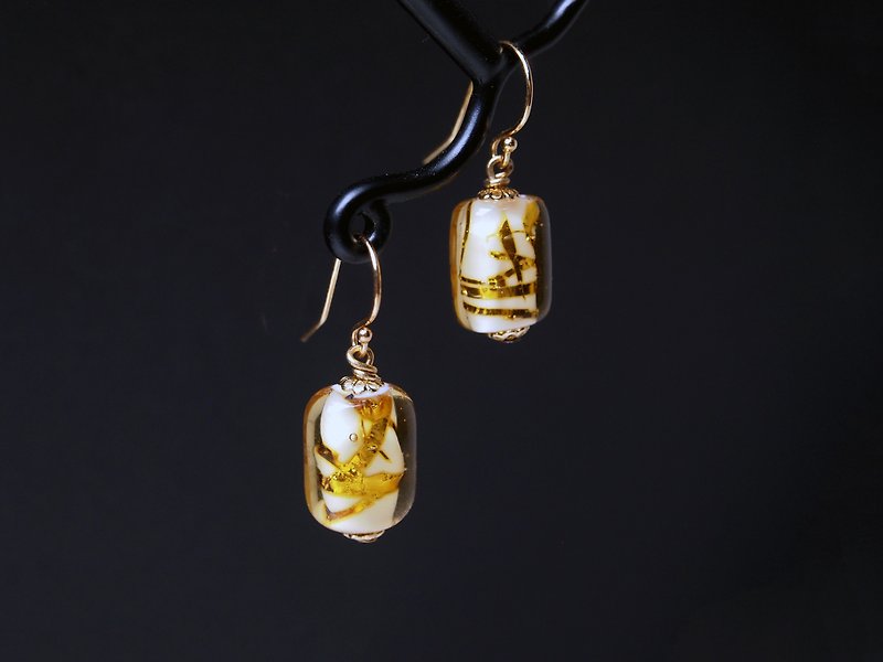 #GE0438 Murano Glass Beads Earring - Earrings & Clip-ons - Glass Gold
