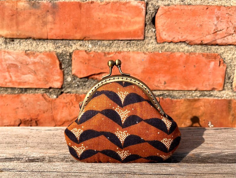 Autumn Blossoms•Hand-stitched gold coin purse•Vintage style•Etsuko Furuya designer fabric - Coin Purses - Cotton & Hemp Orange