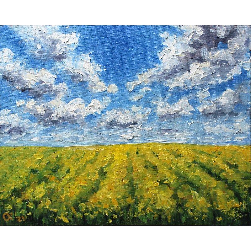 Original Painting Field of Flowers Painting - Posters - Other Materials Yellow