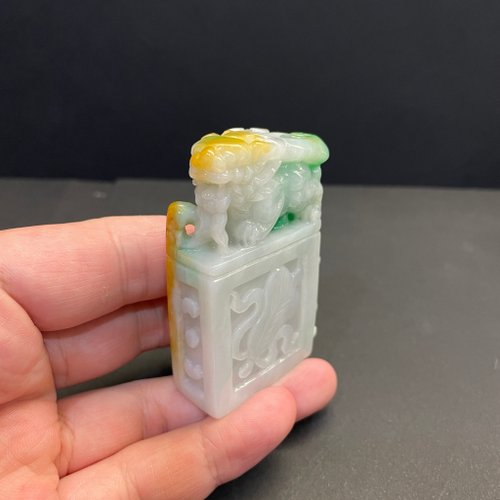 元元圓滾滾 水晶手鍊 瀚玉珠寶 天然翡翠 三彩貔貅印章 翡翠印章 黃加綠 翡翠印章專賣