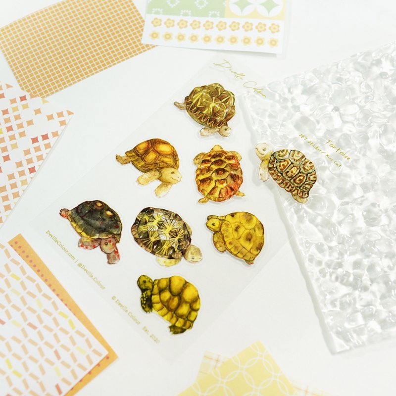 【陸龜先生】水彩插畫 防水白墨PET貼紙 手帳 爬蟲 自然 - 貼紙 - 紙 卡其色