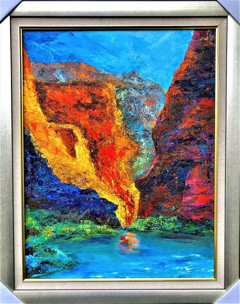 Handmade Oil Painting Colorful Canyon Free Shipping Hanging Painting Mural - Posters - Cotton & Hemp Multicolor