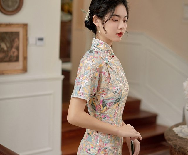 豪華⭐️チャイナドレス ベルベット ドラゴン スパンコール刺繍 Amazon.co.jp: 中国女性オリエンタルウェディングドレス伝統的なライト