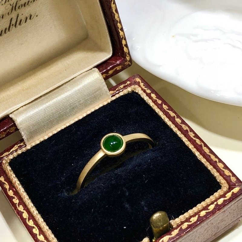 【WhiteKuo】18K Gold Natural Emerald Bezel Set Ring - แหวนทั่วไป - เครื่องเพชรพลอย สีเขียว