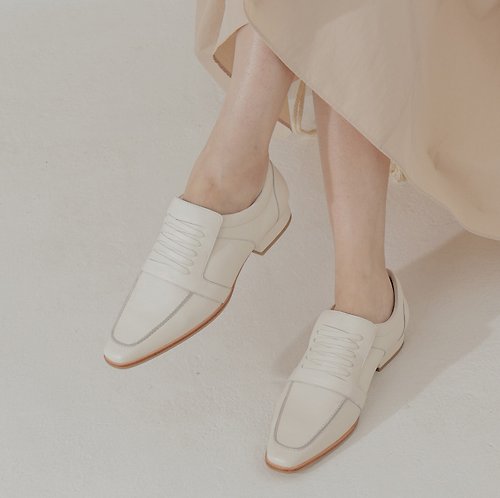 NO216 素皙系-皮質層次穆勒鞋-白色
