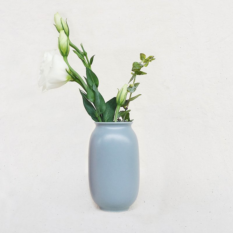 シンプルな北欧の風の花-ショートシリンダーグレーブルー - 花瓶・植木鉢 - 磁器 グレー
