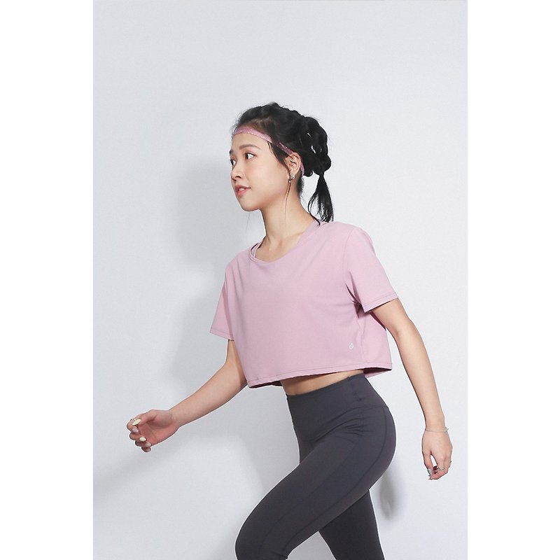 YOGURT 短身鬆身短袖運動TEE - 覆盆子粉 - 運動衫/上衣 - 尼龍 粉紅色